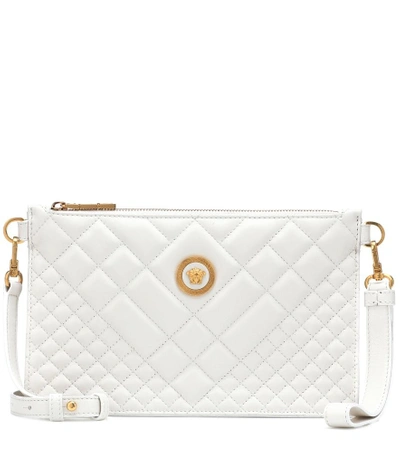 Shop Versace Quilted Leather Shoulder Bag In White