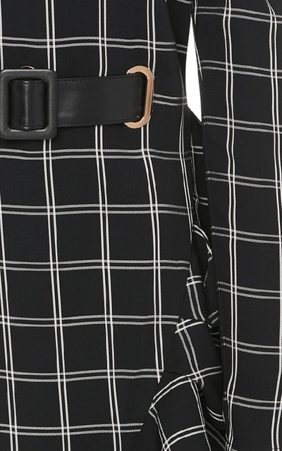 Shop Self-portrait Belted Asymmetrical Checkered Mini Dress In Plaid