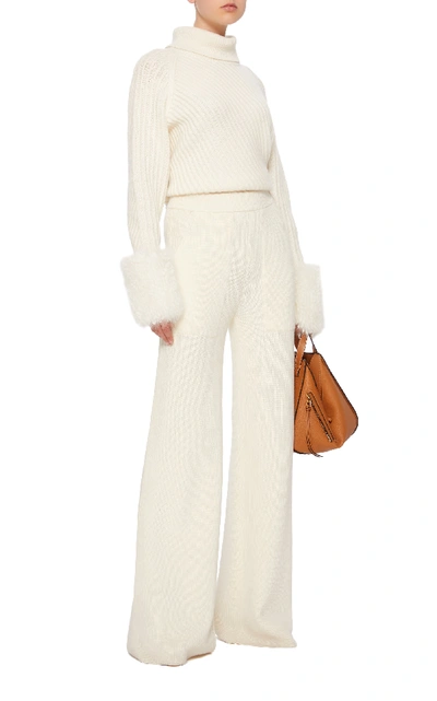 Shop Yeon M'o Exclusive Penelope Wide-leg Wool Trousers In White