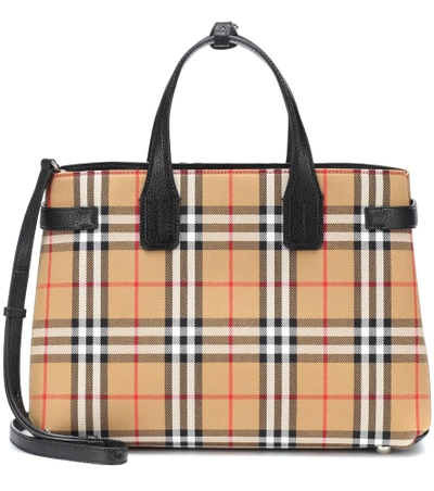 Shop Burberry The Medium Banner Check Tote In Beige