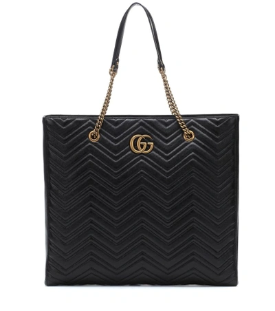 Shop Gucci Gg Marmont Large Leather Tote In Black