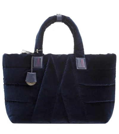Shop Moncler Powder Velvet Shoulder Bag In Blue