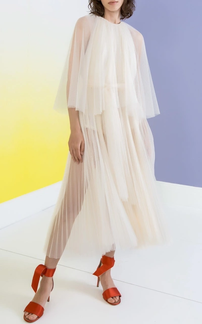 Shop Maria Lucia Hohan Peonie Pleated Tulle Midi Dress In White