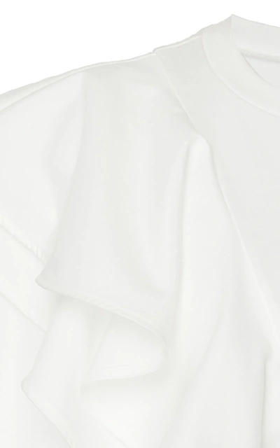 Shop Adeam Ruffled Cotton T-shirt In White