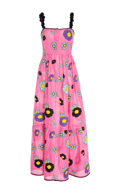 Shop Yuliya Magdych Loves Me Loves Me Embroidered Linen Maxi Sundress In Pink