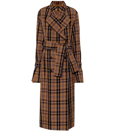 Shop Rokh Plaid Trench Coat In Brown