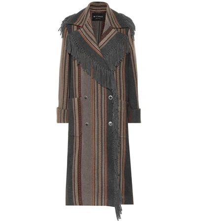 Shop Etro Striped Wool-blend Coat In Grey