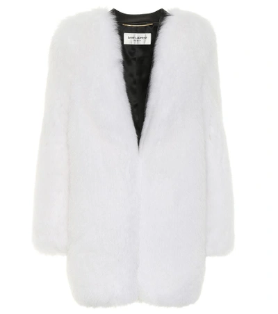 Shop Saint Laurent Fox Fur Coat In White