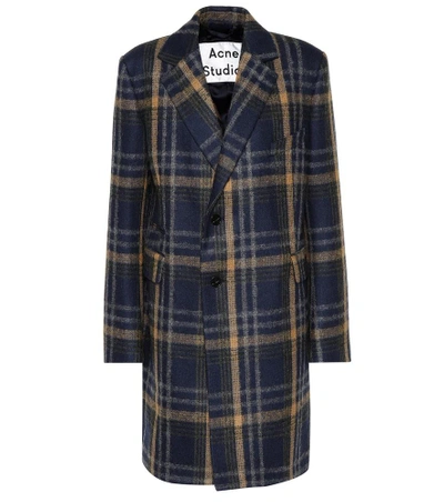 Shop Acne Studios Checked Wool-blend Coat In Blue