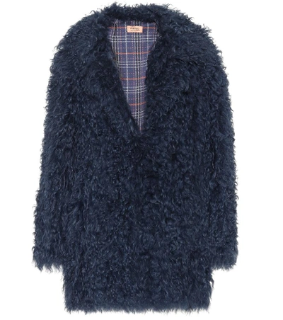 Shop Yves Salomon Lamb Fur Coat In Blue