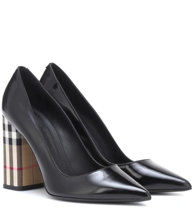 Shop Burberry Vintage Check And Leather Pumps In Black