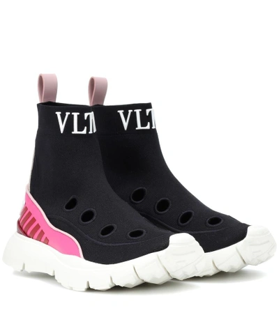 Shop Valentino Heroes Her Stretch-knit Sneakers In Black