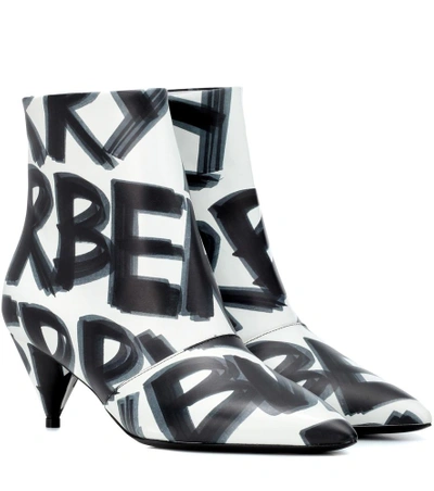 Shop Burberry Graffiti Leather Ankle Boots In White