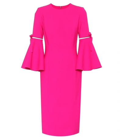 Shop Oscar De La Renta Stretch Wool Crêpe Midi Dress In Pink