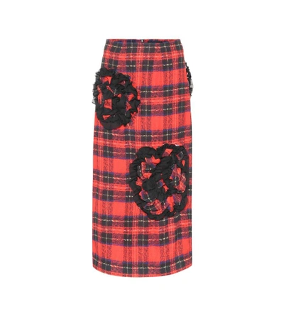 Shop Simone Rocha Embellished Checked Pencil Skirt In Red