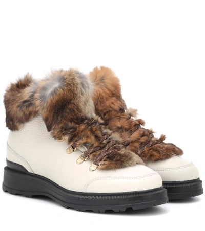Shop Woolrich Fur-trimmed Leather Ankle Boots In White