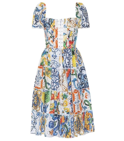 Shop Dolce & Gabbana Majolica Broderie Anglaise Dress In Multicoloured