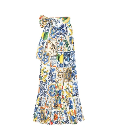 Shop Dolce & Gabbana Printed Cotton Maxi Skirt In Multicoloured