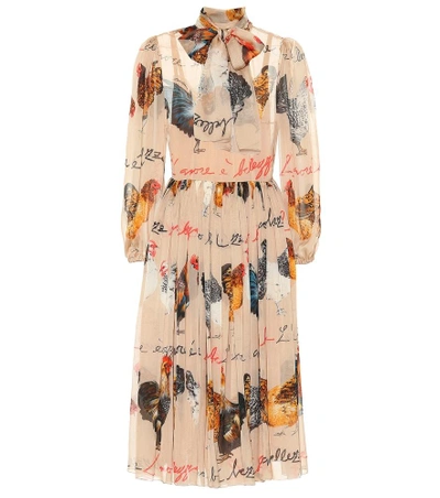 Shop Dolce & Gabbana Printed Silk Chiffon Dress In Beige