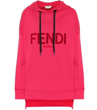 Shop Fendi Logo Cotton-blend Hoodie In Red