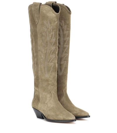 Shop Isabel Marant Denzy Suede Cowboy Boots In Beige