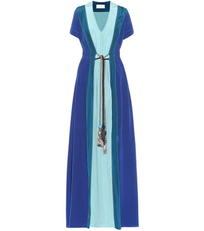 Shop Peter Pilotto Colorblocked Silk Gown In Blue