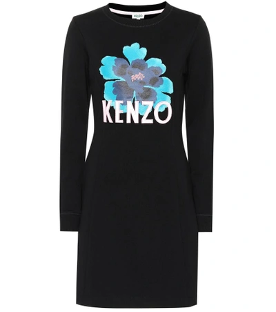 Shop Kenzo Embroidered Cotton Dress In Black