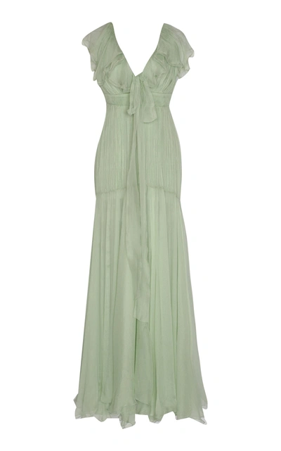 Shop Maria Lucia Hohan Zelda Silk Mousseline Dress In Green