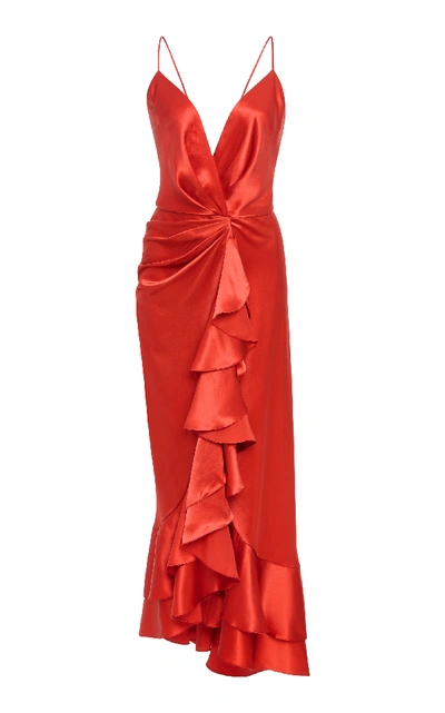 Shop Johanna Ortiz Perfumero Draped Silk-charmeuse Dress In Red