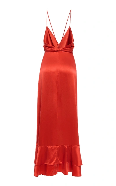 Shop Johanna Ortiz Perfumero Draped Silk-charmeuse Dress In Red