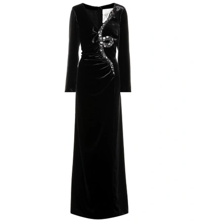 Shop Valentino Embellished Velvet Gown In Black