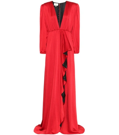 Shop Gucci Hammered Satin Gown In Red