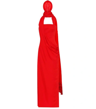 Shop Versace Hooded Crêpe Gown In Red