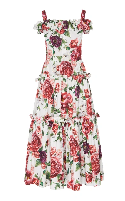 Shop Dolce & Gabbana Off-the-shoulder Peony-print Midi Dress In Floral