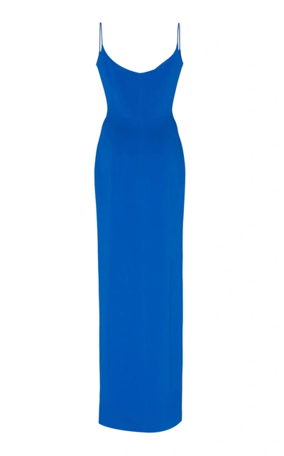 Shop David Koma Oversized Crystal Detail Gown In Blue