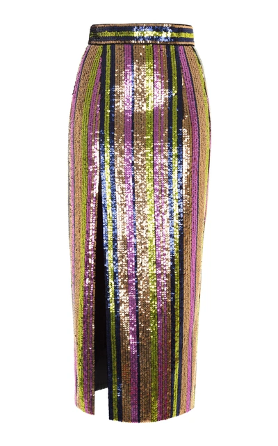 Shop Rasario Sequin Midi Skirt In Metallic