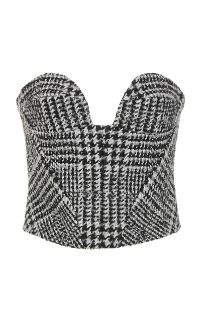 Shop Carmen March Strapless Checked Wool-blend Corset Top In Grey