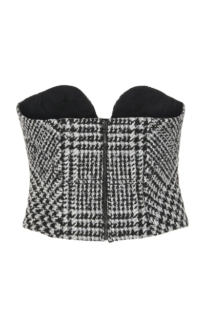 Shop Carmen March Strapless Checked Wool-blend Corset Top In Grey