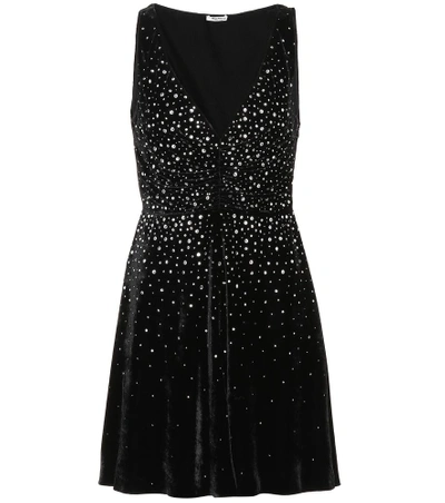 Shop Miu Miu Crystal-embellished Velvet Dress In Black