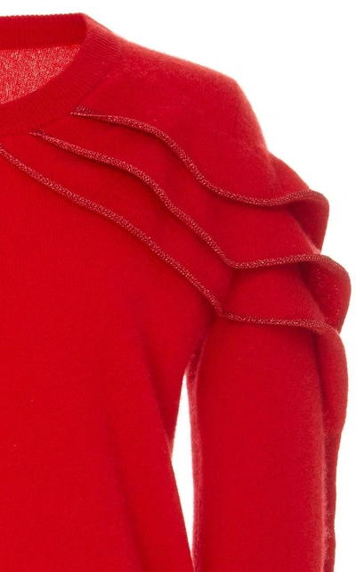 Shop Madeleine Thompson Vagli Ruffled Cashmere Sweater In Red
