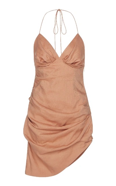 Shop Jacquemus V-neck Mini Dress In Brown