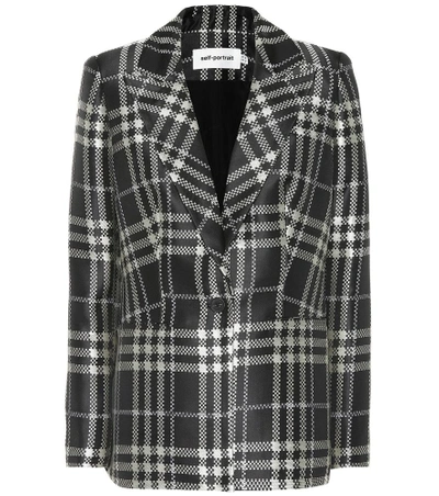 Shop Self-portrait Checked Jacquard Blazer In Black