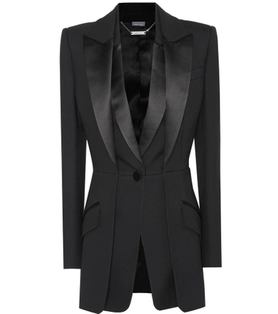 Shop Alexander Mcqueen Wool And Silk-blend Blazer In Black