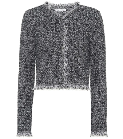 Shop Oscar De La Renta Bouclé Wool-blend Jacket In Black