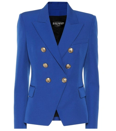 Shop Balmain Wool Blazer In Blue