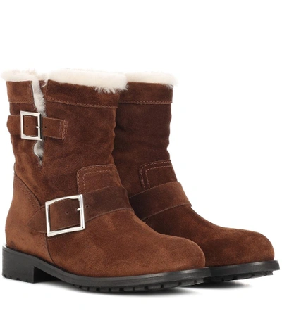 Shop Jimmy Choo Youth Suede Ankle Boots In Brown