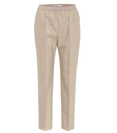 Shop Agnona Stretch Wool And Cashmere Pants In Beige