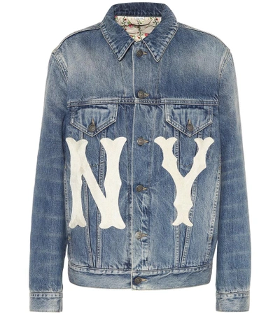 Shop Gucci Ny Yankees Denim Jacket In Blue