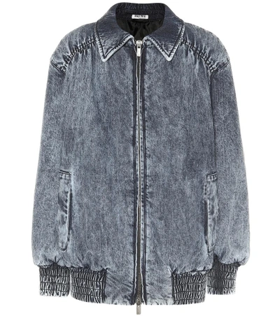 Shop Miu Miu Denim Bomber Jacket In Blue