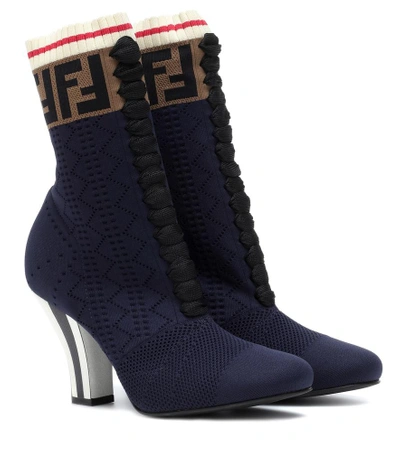 Shop Fendi Rockoko Knit Ankle Boots In Blue